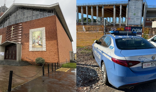 La chiesa di Beata Giuliana e il cantiere del palaginnastica (foto Blitz)
