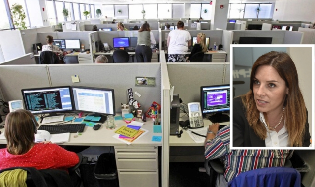 Un call center e nel riquadro l’eurodeputata Isabella Tovaglieri