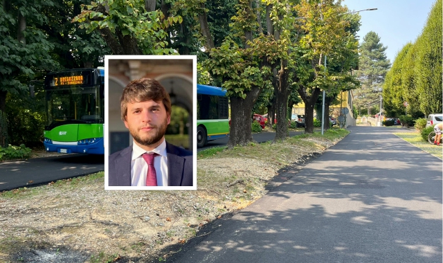 Una strada riasfaltata a Bregazzana e nei riquadro il consigliere comunale Giacomo Fisco