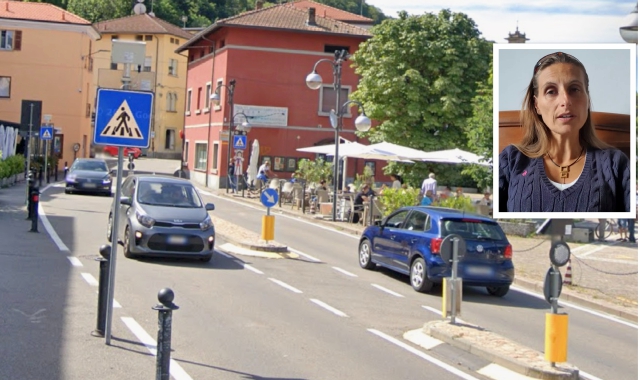 Porto Ceresio e nel riquadro l’ex sindaca Jenny Santi