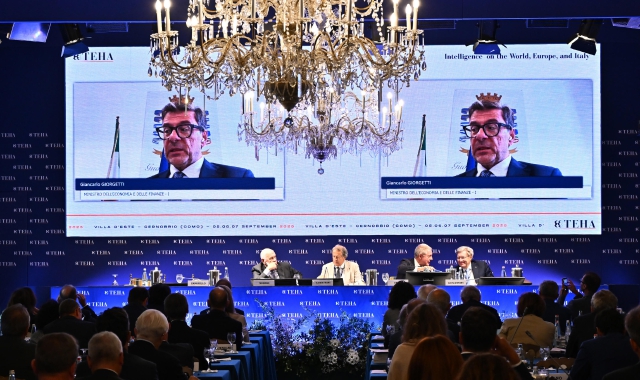 Il ministro dell’Economia e delle Finanze Giorgetti in video-collegamento al Forum Teha di Cernobbio