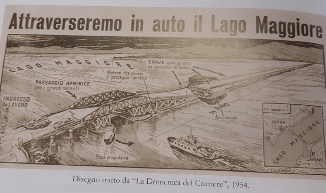Un disegno del 1954 del ponte sul lago Maggiore