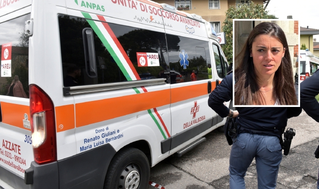 L’ambulanza intervenuta sul luogo del delitto (foto Blitz). Nel riquadro, Lavinia Limido
