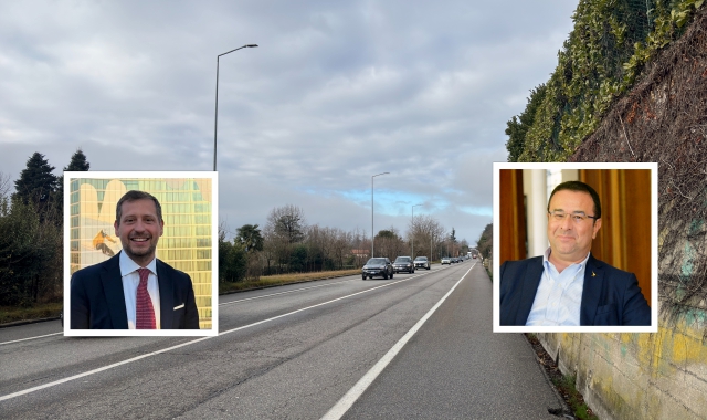 Una strada provinciale a Varese e nei riquadri Emanuele Monti e Stefano Candiani