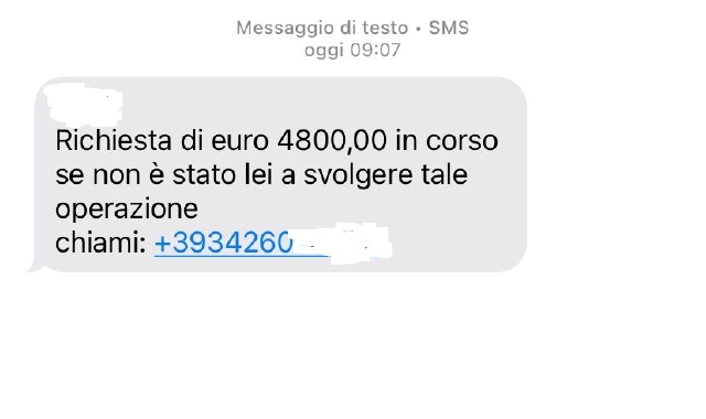 «Richiesta di 4.800 euro in corso»: pioggia di messaggi truffa